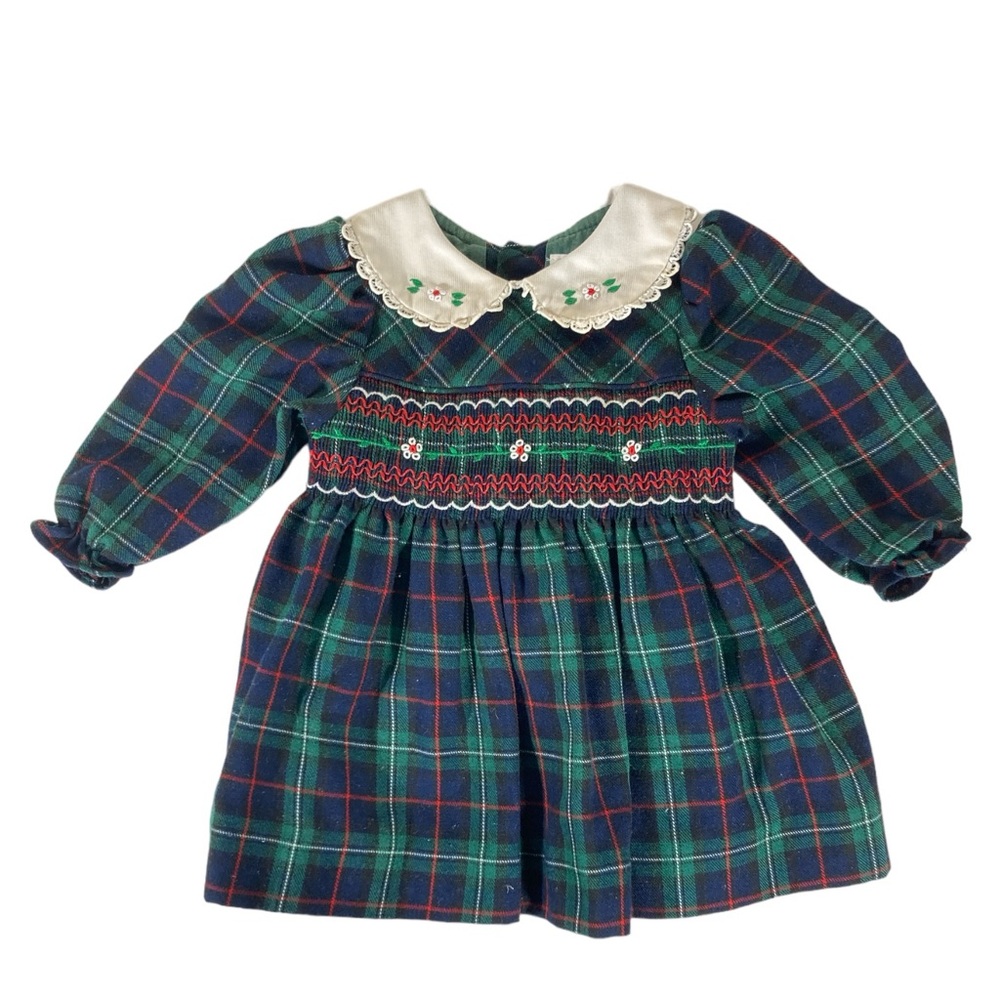 COPY - Vintage 90’s Green Tartan Plaid Smocked Peter Pan Collar Holiday Dress 1…